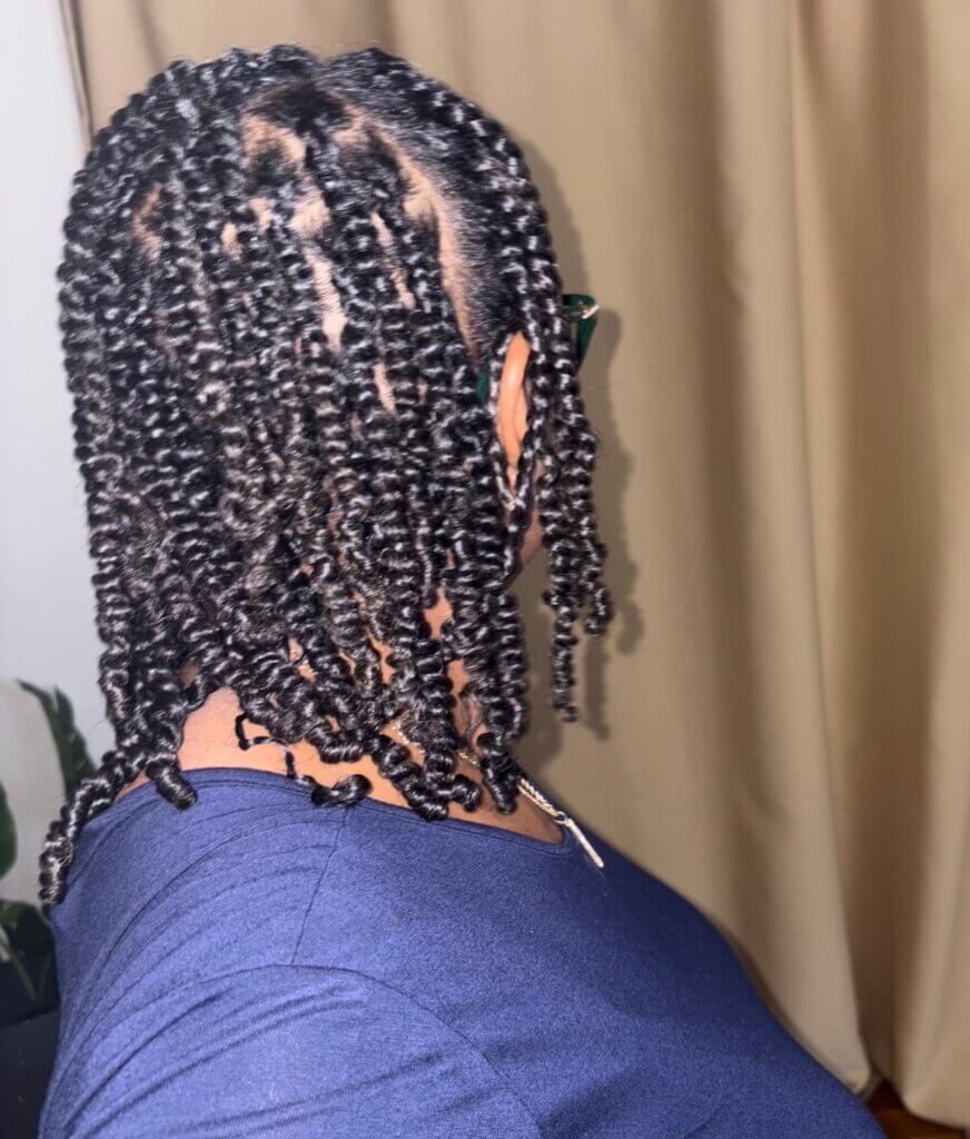 Collarbone Flat Twists Side View — Simple Natural Twists