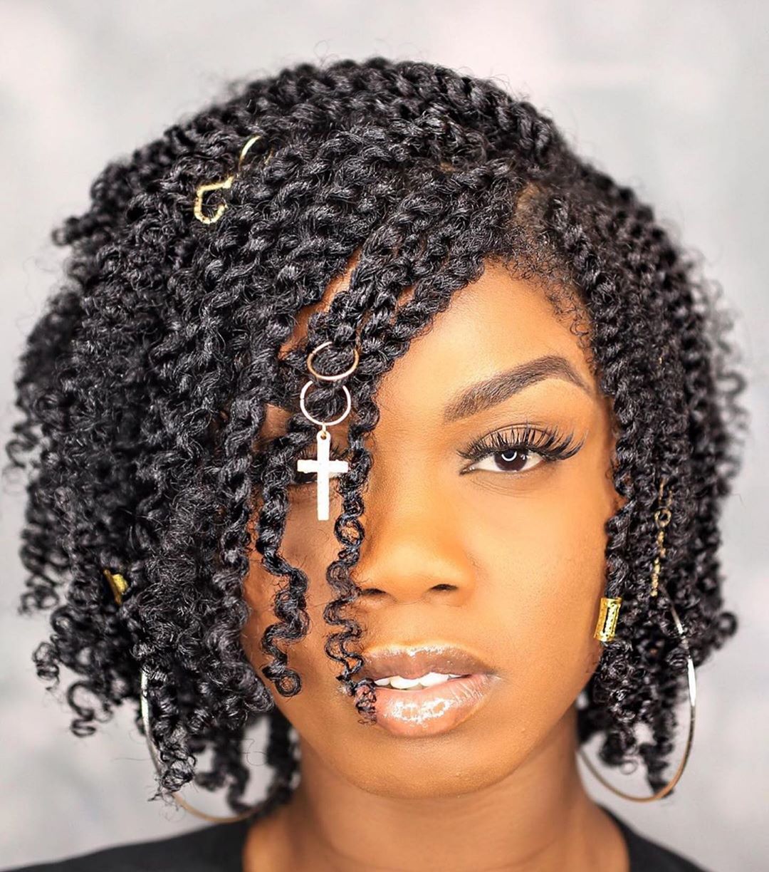 Chin Length Mini Twists With Metallic Accessories — Simple Natural Twists