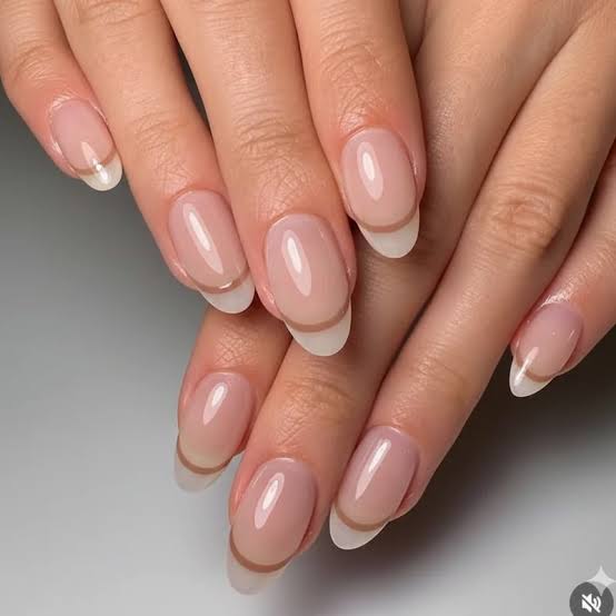 Medium Oval Thin Nude French Tips Glossy Nails — Simple Nurse Nails
