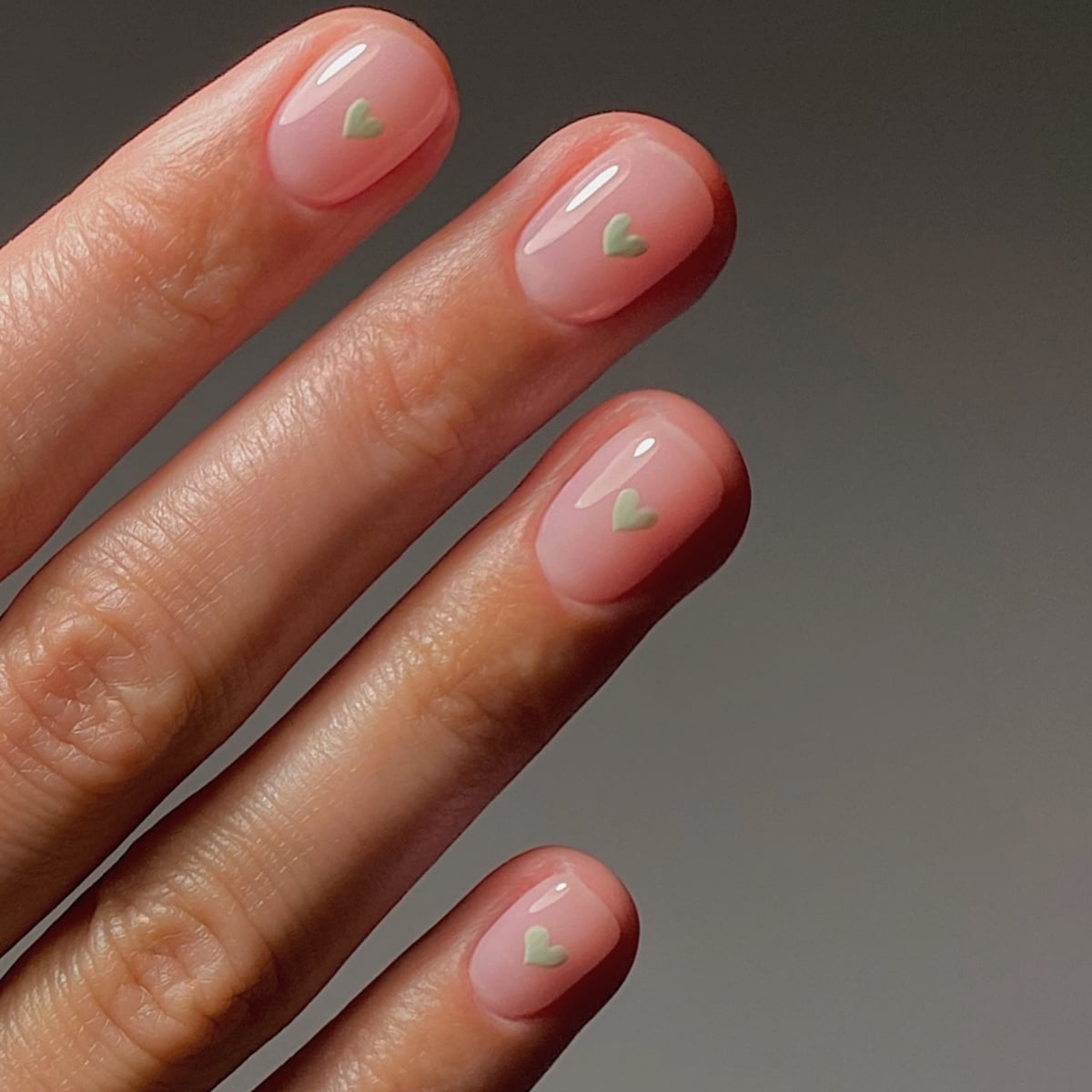 Short Rounded Square Pink with Mint Heart Nails — Simple Nurse Nails