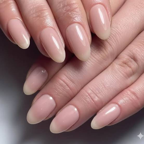 Medium Oval High Gloss Sheer Pink Nails — Simple Nurse Nails