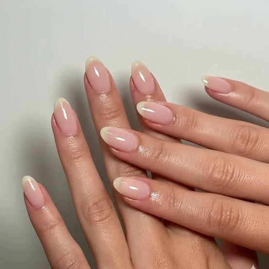 Medium Oval Sheer Pink Glossy Healthy Nails, Close-Up Take — Simple Nurse Nails