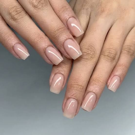 Short Square Sheer Nude Pink Glossy Nails — Simple Nurse Nails