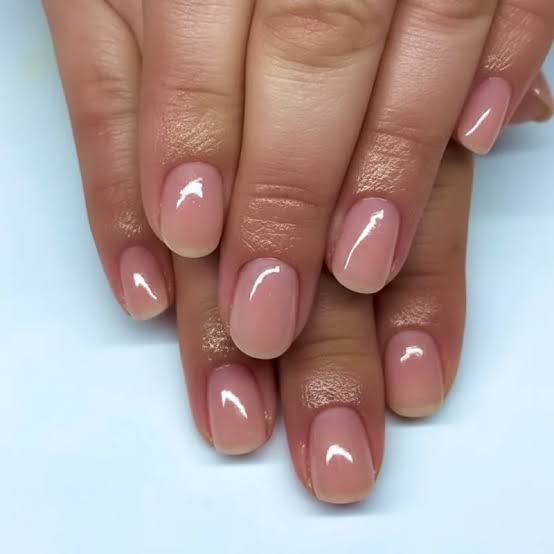 Short Oval Milky Sheer Pink Glossy Nails, Everyday Version — Simple Nurse Nails