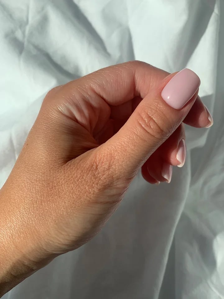 Medium Almond Sheer Pink French Tips Glossy Nails — Simple Nurse Nails