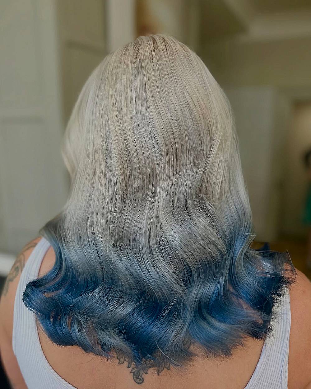 Shoulder Length Ash Blonde To Blue Ombré — Simple Ombré Hair