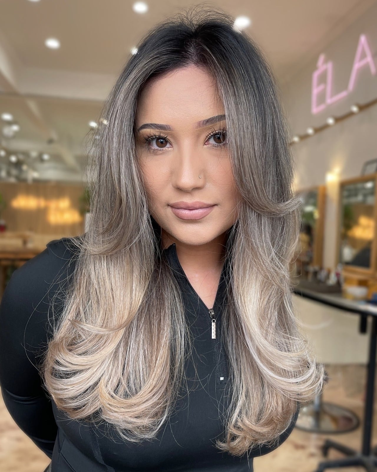 Collarbone Lob Dark Brown To Ash Blonde Ombré — Simple Ombré Hair