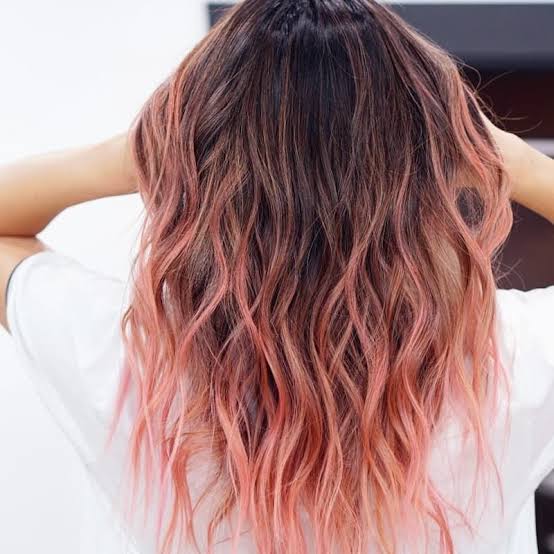 Collarbone Lob Dark Brown Coral Pink Ombré — Simple Ombré Hair