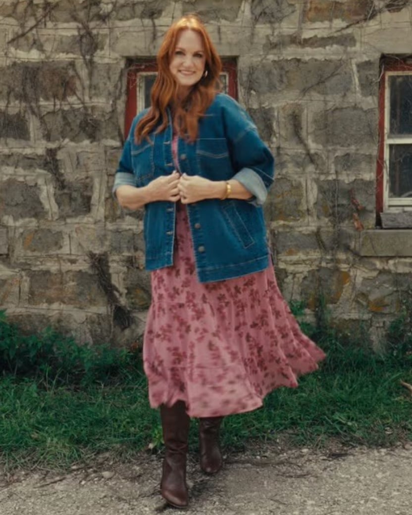 Floral Midi Dress Denim Jacket and Brown Cowboy Boots — Simple Outfits with Cowboy Boots