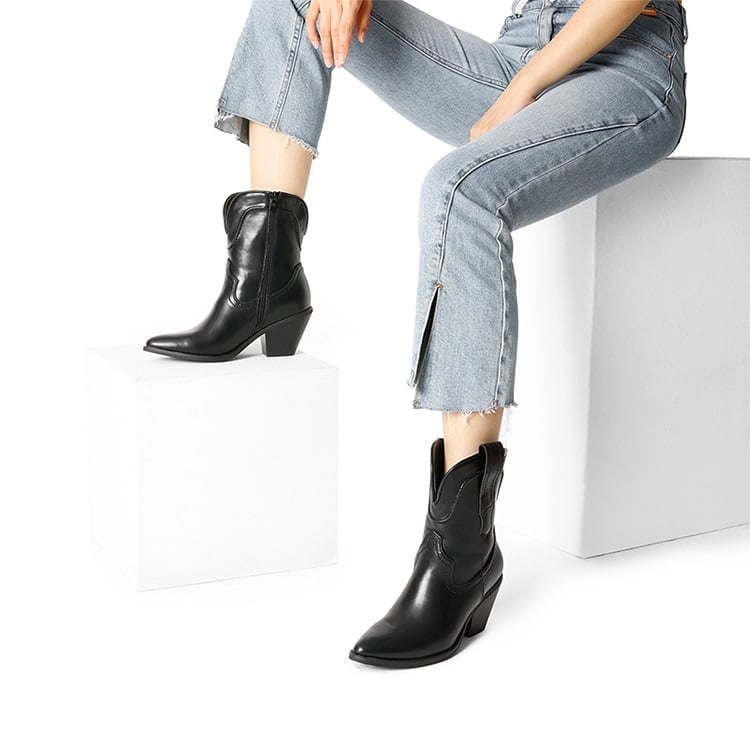 Slit Jeans and Black Block Heel Cowboy Boots — Simple Outfits with Cowboy Boots
