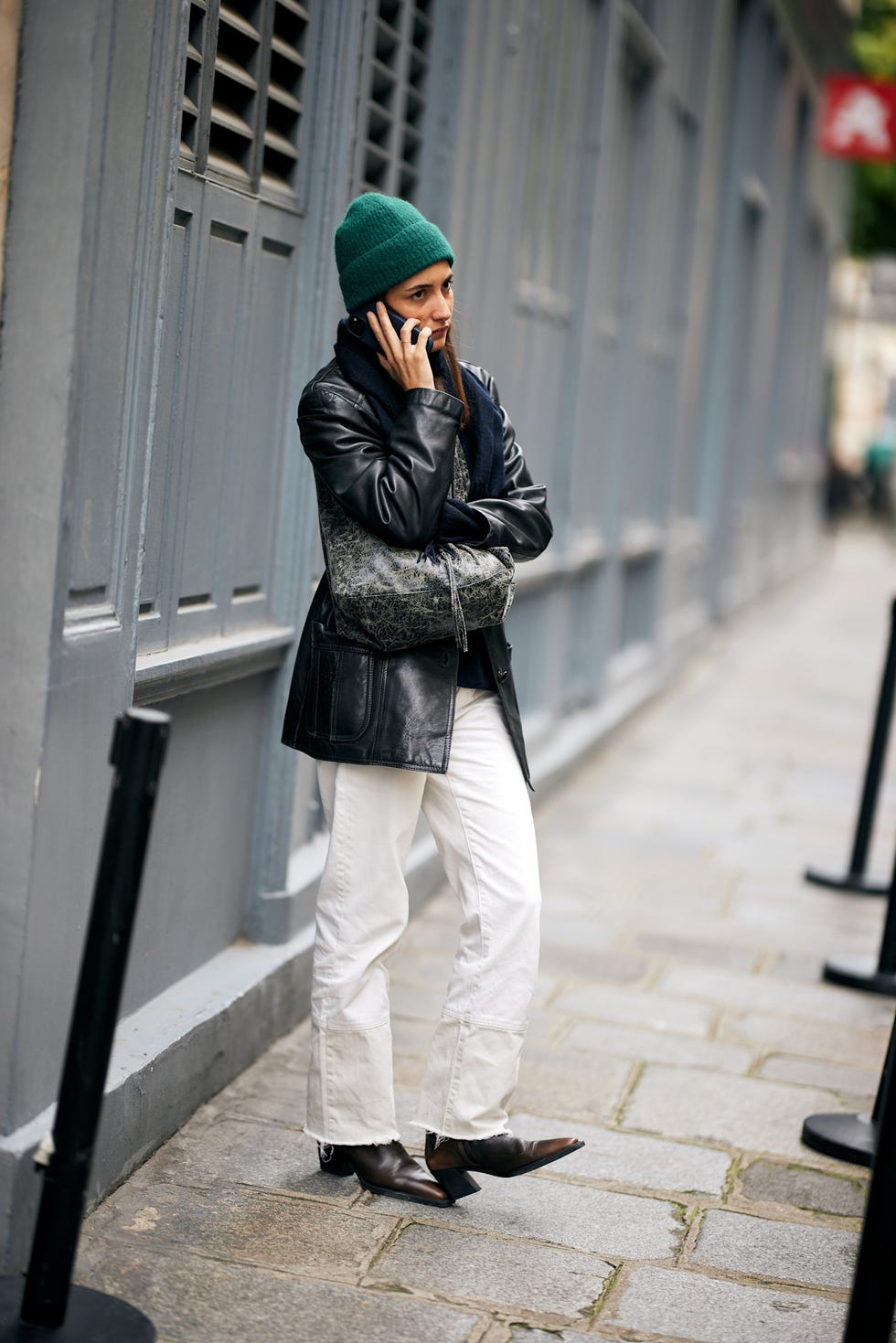 Leather Jacket Beanie and Pointed Toe Cowboy Boots — Simple Outfits with Cowboy Boots