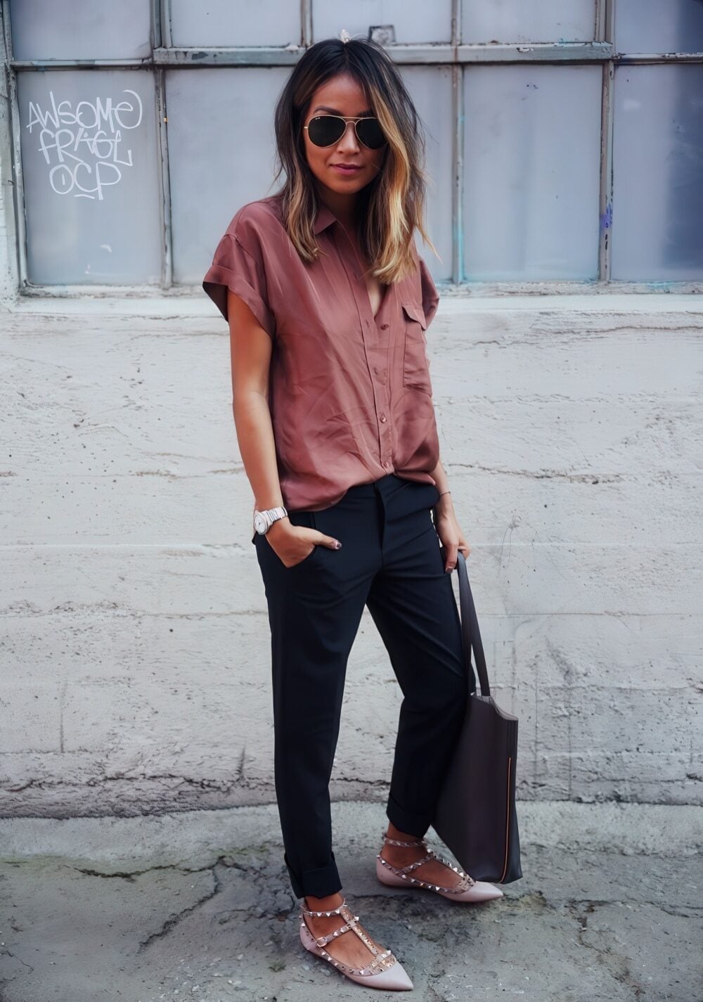 Casual work day with nude pointed flats — Simple Outfits with Flats