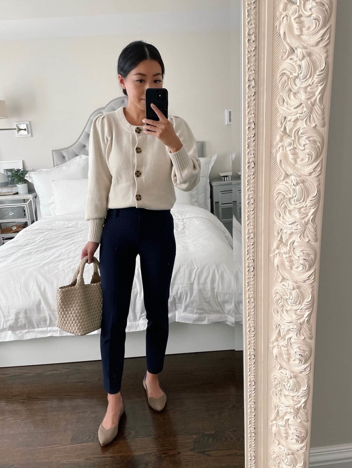 Elegant casual or work with beige pointed flats — Simple Outfits with Flats