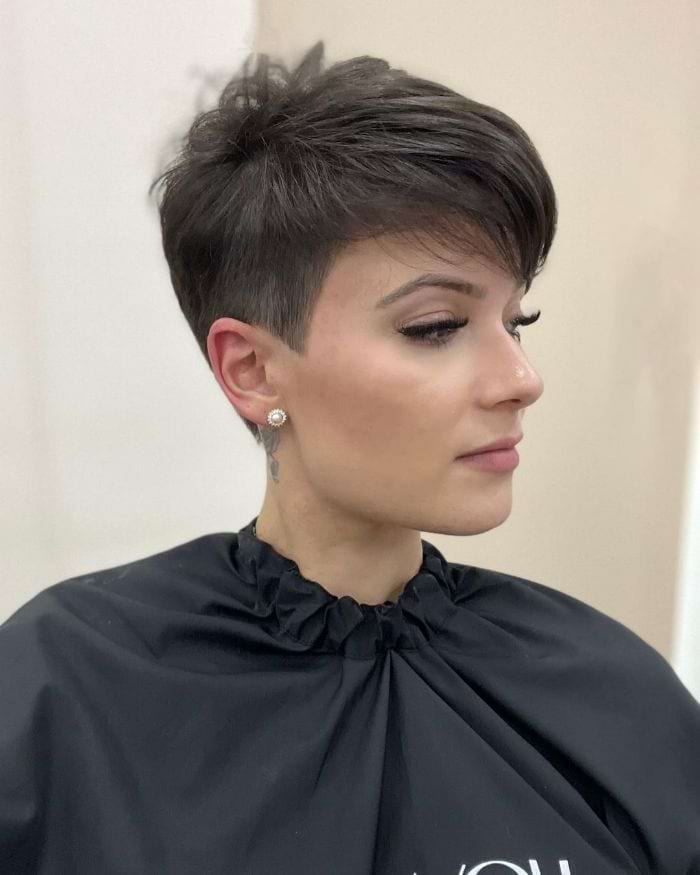 Asymmetrical Dark Brown Pixie — Simple Oval Face Haircuts