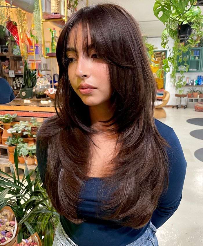 Thick Straight Mid-Back With Curtain Bangs — Simple Oval Face Haircuts