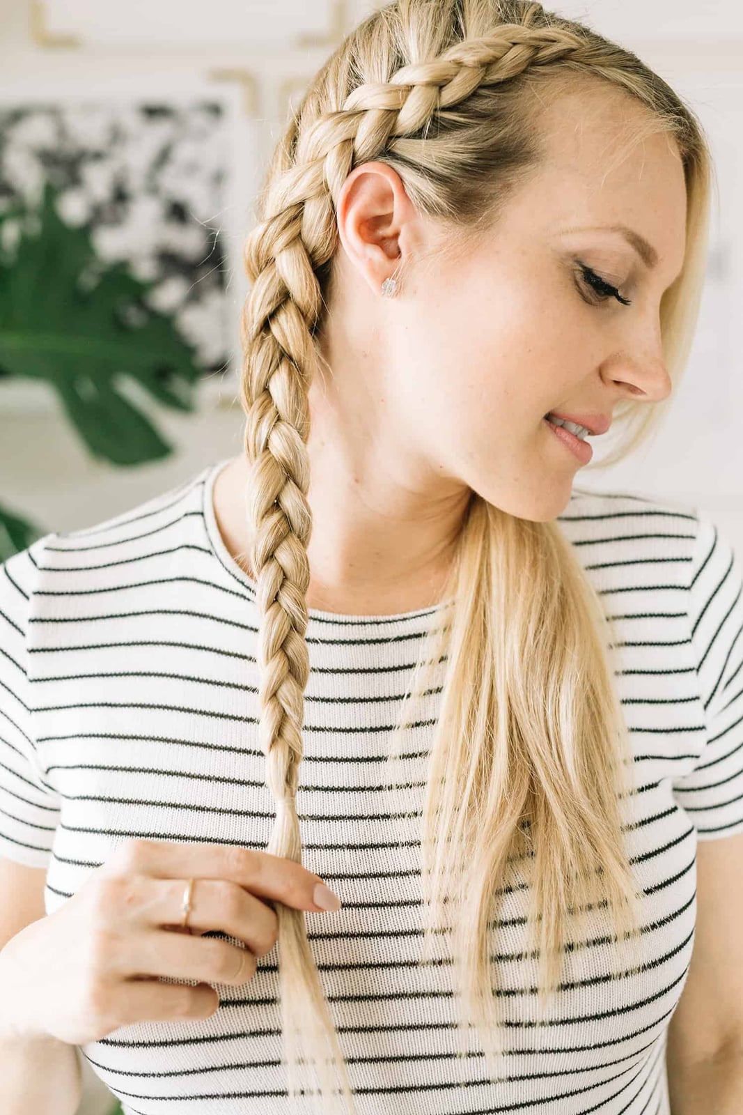 Blonde Dutch Braid With Loose Mid Back Blonde Dutch Braid With Loose Mid Back — Simple Parting Braids