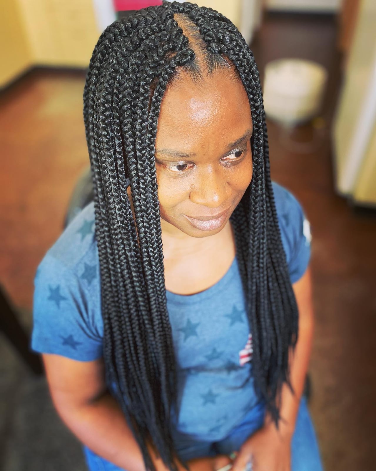 Neatly Done Box Braids Mid Back Neatly Done Box Braids Mid Back — Simple Parting Braids