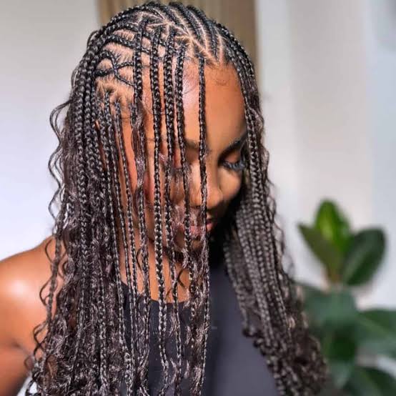 Micro Braids With Curly Ends Shoulder Length Micro Braids With Curly Ends Shoulder Length — Simple Parting Braids