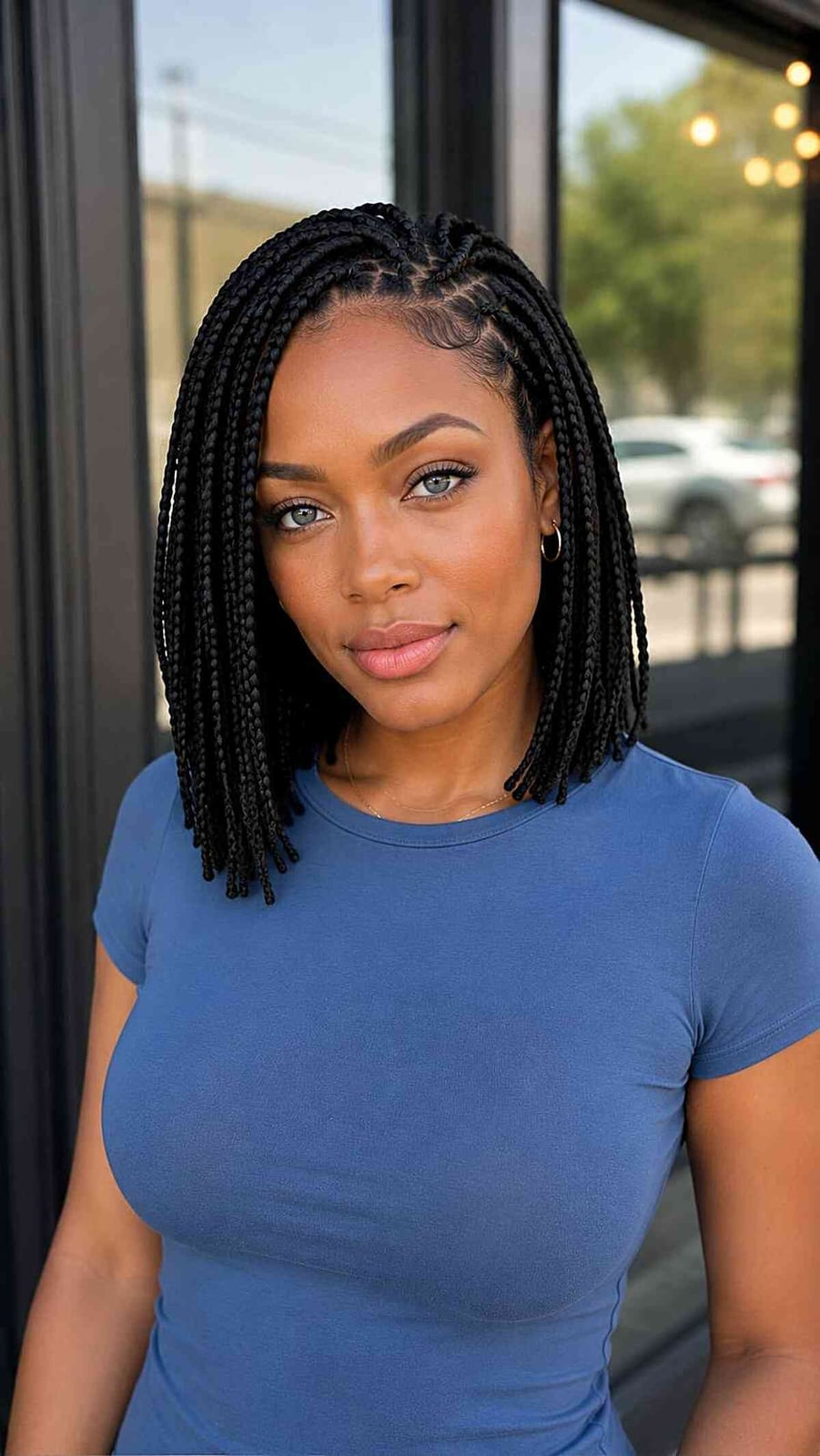 Chin Length Black Box Braids Side Part — Simple Parts Braids