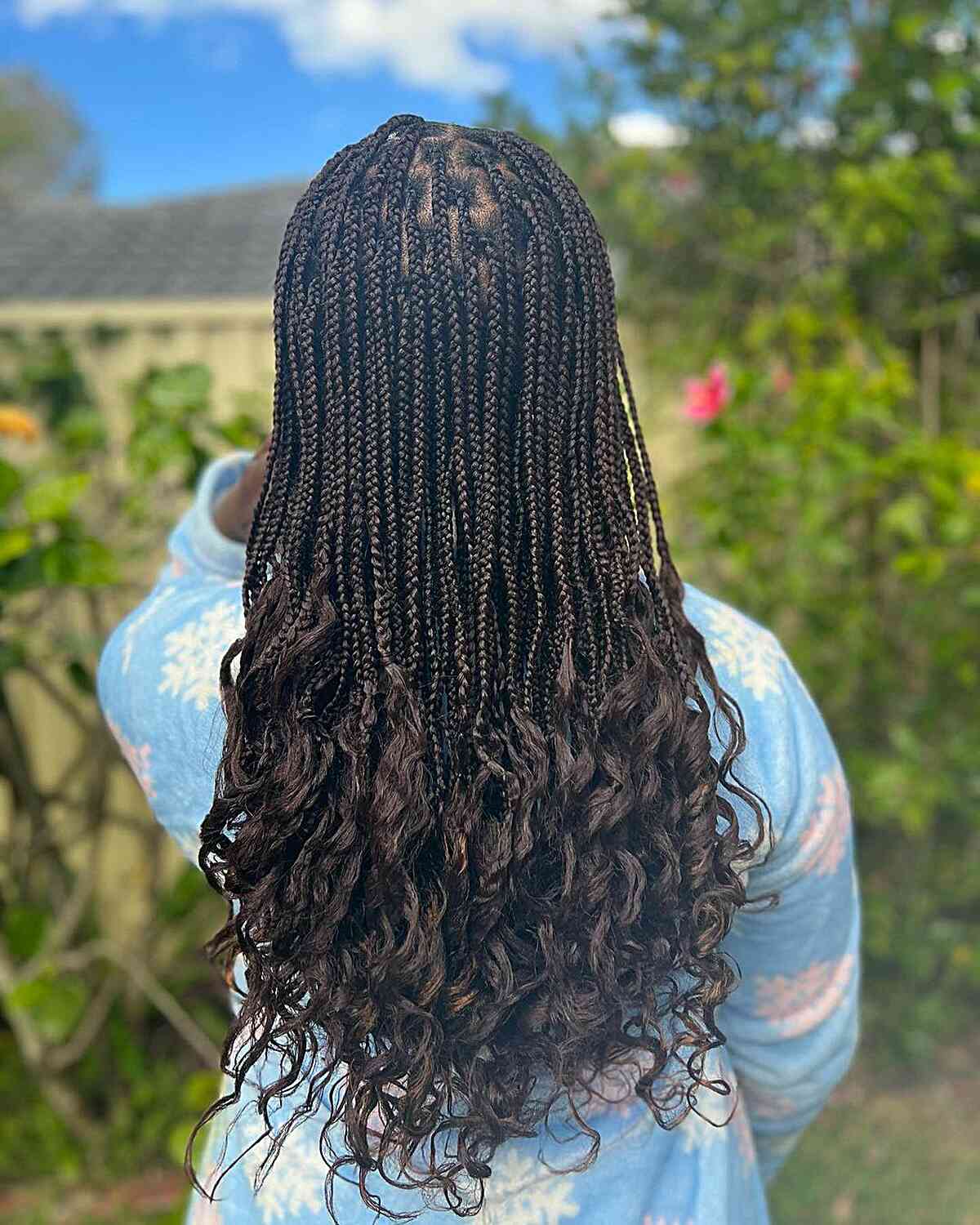 Mid Back Dark Brown Box Braids With Curly Ends, Fine — Simple Parts Braids