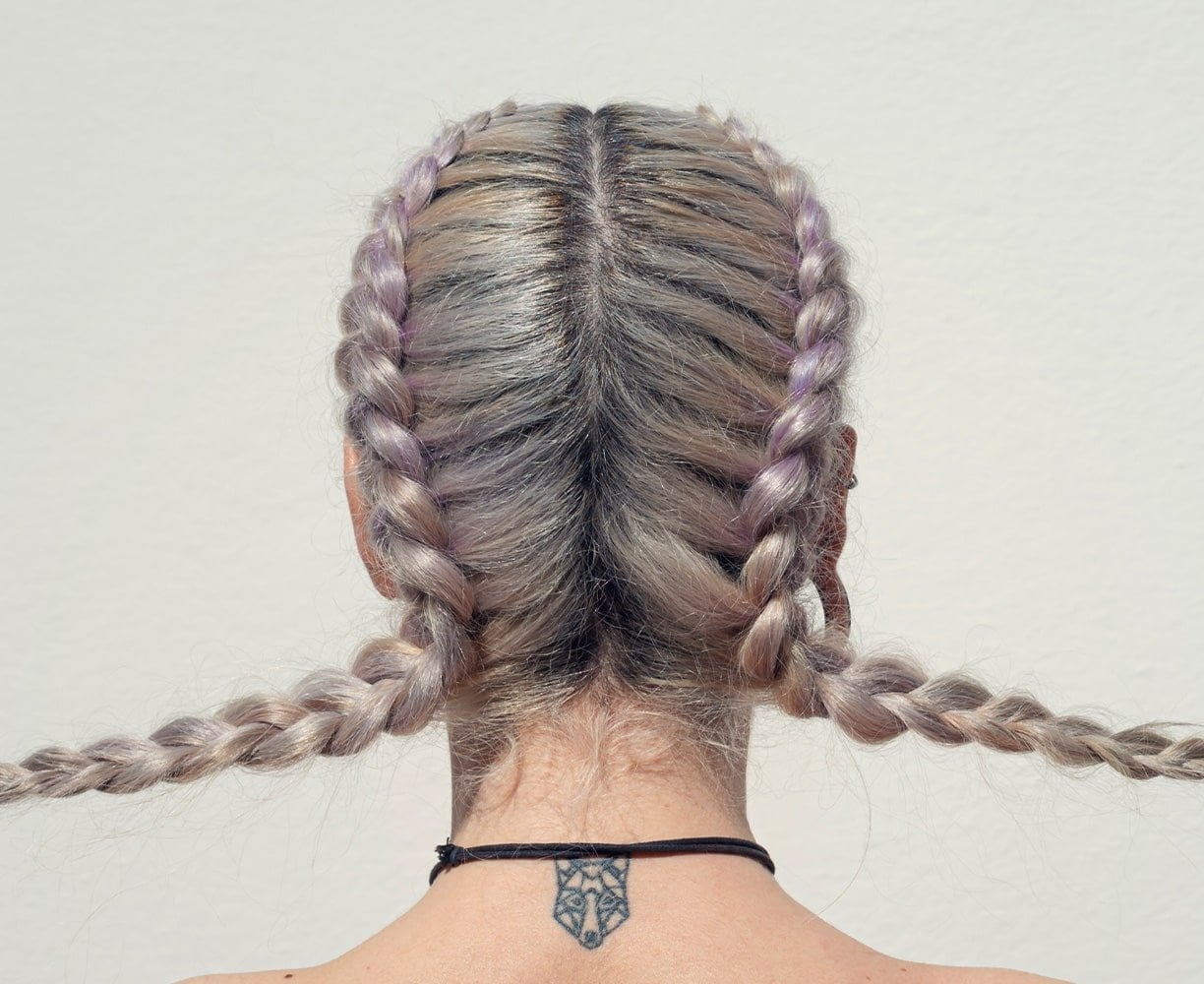 Mid Back Ash Blonde Purple Toned Dutch Braids — Simple Parts Braids