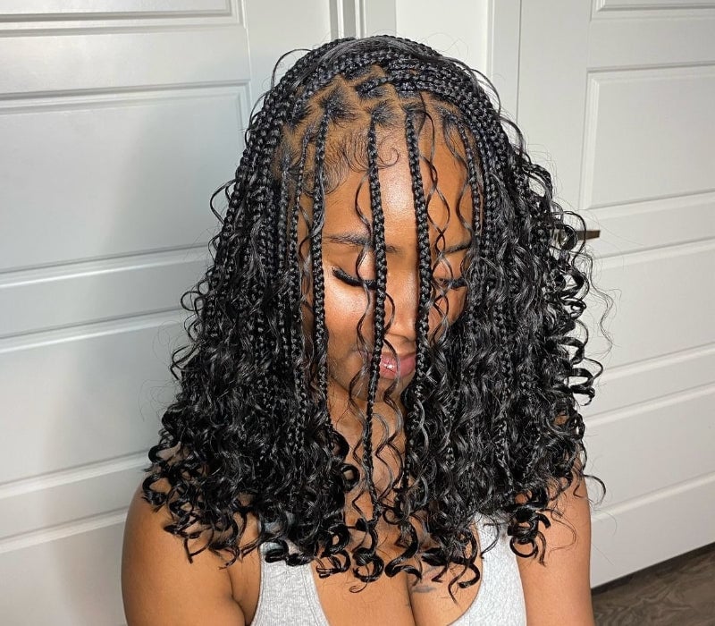 Collarbone Box Braids With Curly Ends — Simple Parts Braids