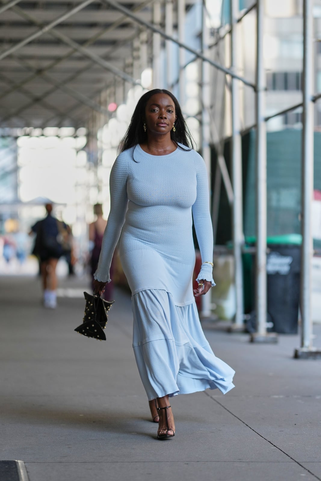 Light Blue Knit Dress With Ruffled Hem Light Blue Knit Dress With Ruffled Hem — Simple Pastel Outfits