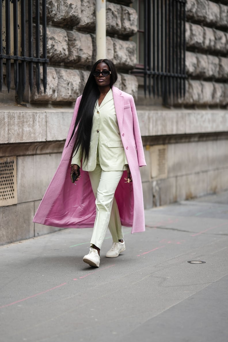 Mint Green Suit Under A Pink Overcoat Mint Green Suit Under A Pink Overcoat — Simple Pastel Outfits
