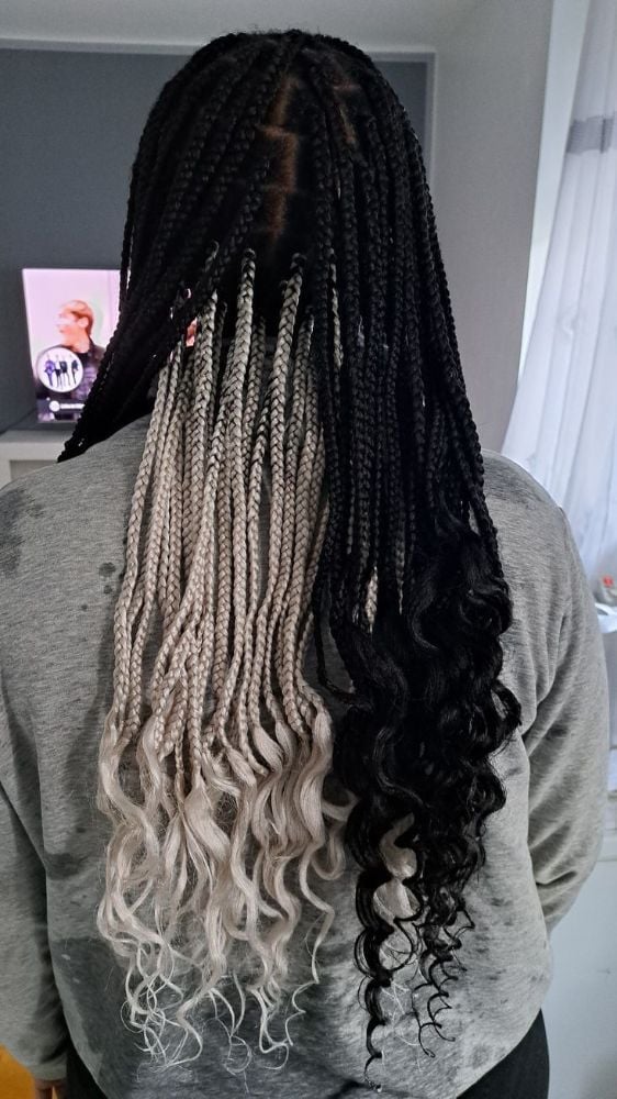 Thick Curly Two-Tone Black and Blonde Box Braids — Simple Peekaboo Braids