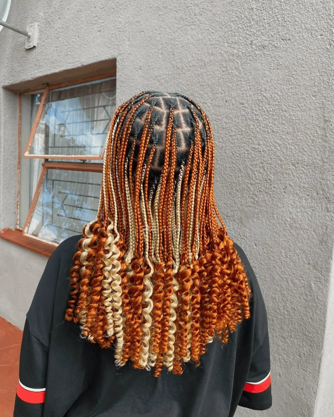 Shoulder-Length Box Braids With Vibrant Orange and Blonde — Simple Peekaboo Braids