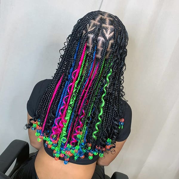 Mid-Back Box Braids With Colorful Strands and Beads — Simple Peekaboo Braids