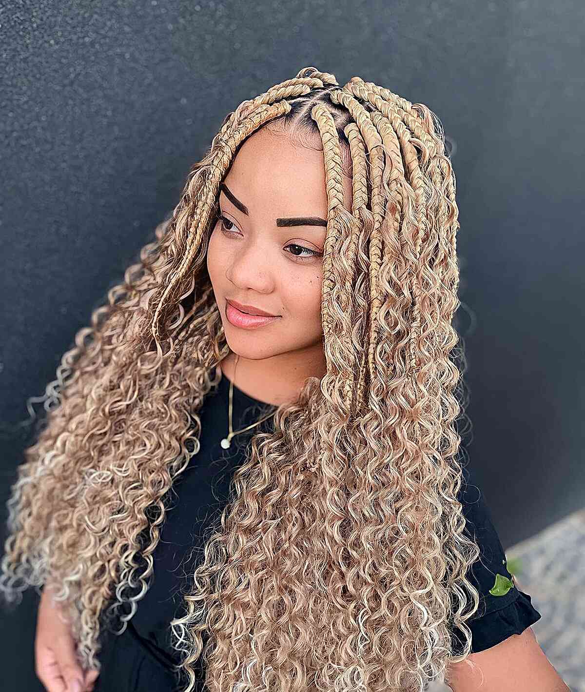 Blonde Box Braids With Tightly Coiled Curly Ends — Simple Peekaboo Braids