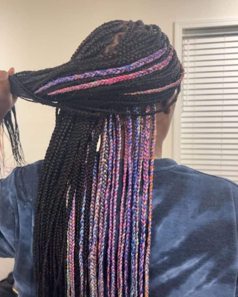 Thick Straight Box Braids With Multi-Colored Streaks — Simple Peekaboo Braids