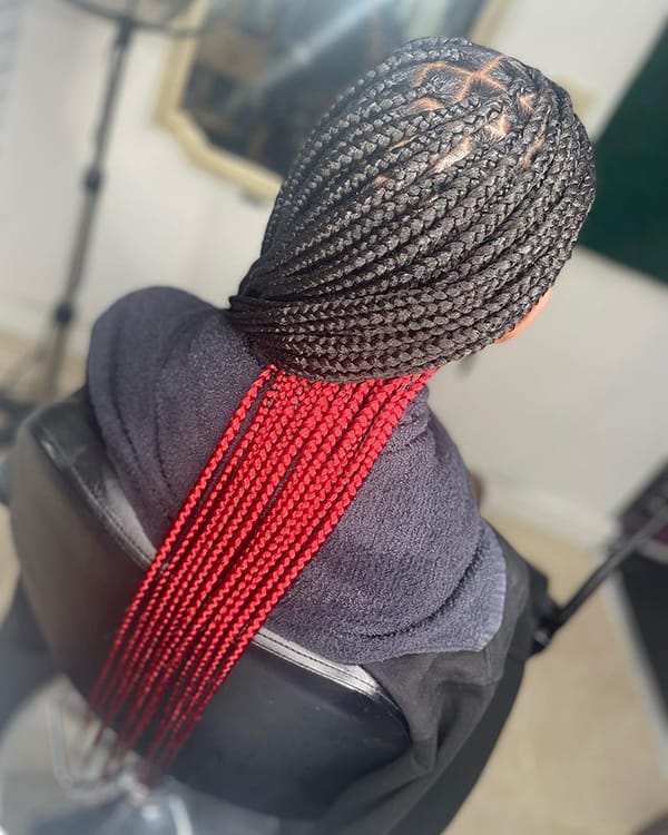 Long Straight Braids With Black to Red Ombre Ends — Simple Peekaboo Braids