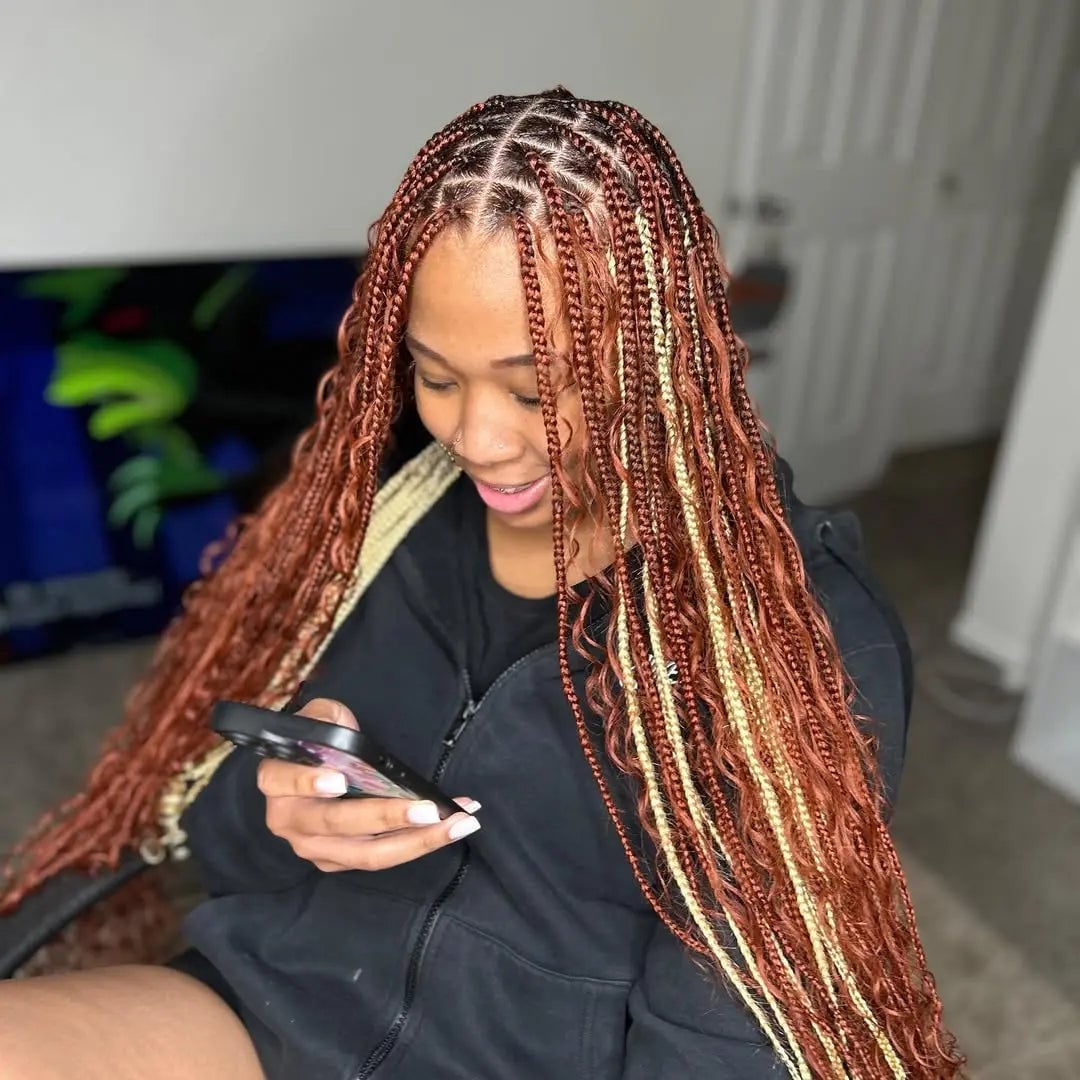 Mid-Back Braids With Red and Blonde Peekaboo Highlights — Simple Peekaboo Braids