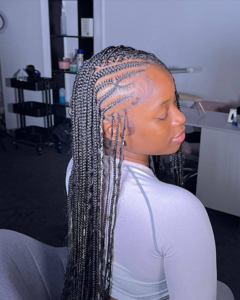 Mid-Back Box Braids With Peekaboo Blonde Strands and Wavy Ends, Middle — Simple Peekaboo Braids