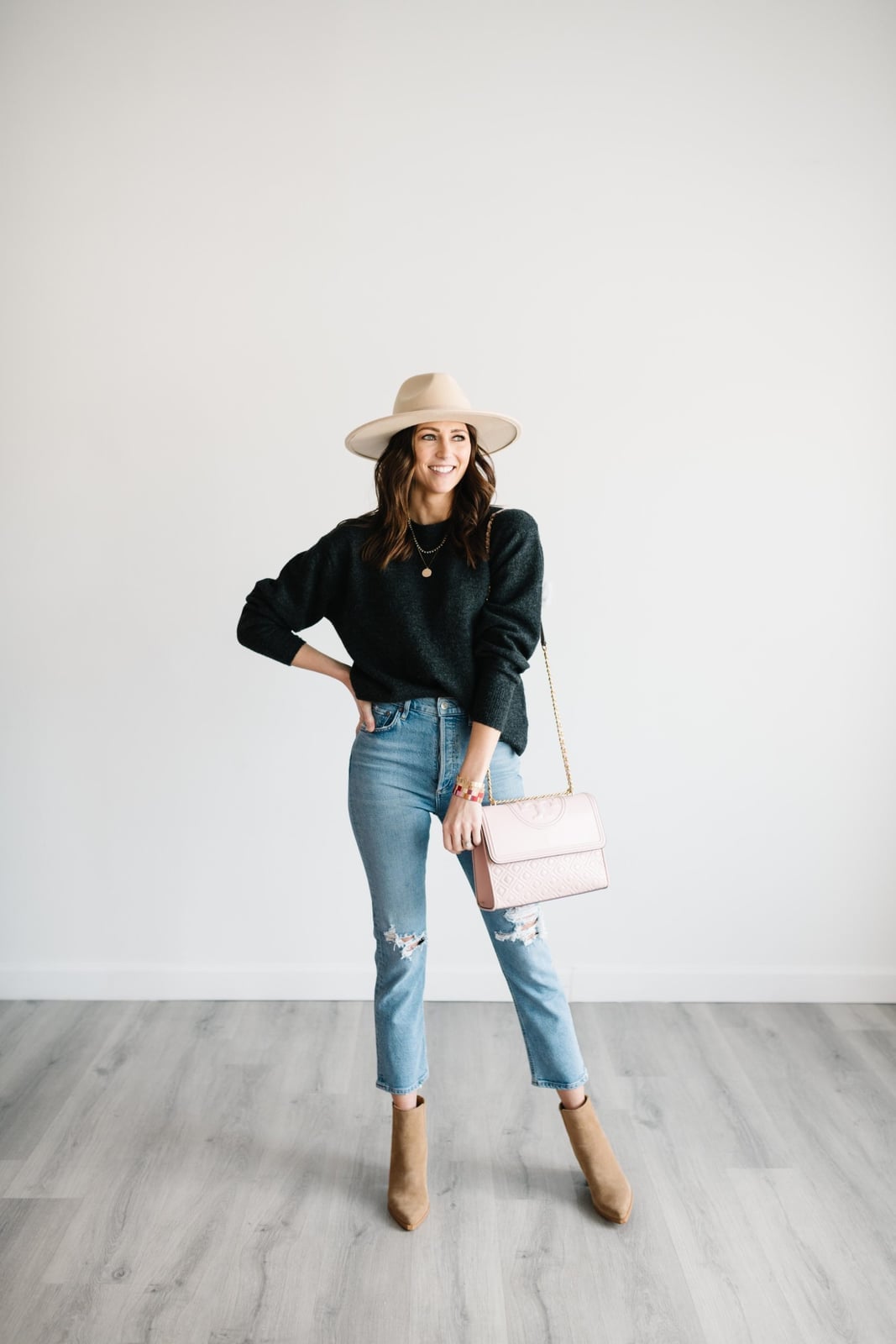 Distressed Jeans and Crew Neck Sweater — Simple Photoshoot Outfits