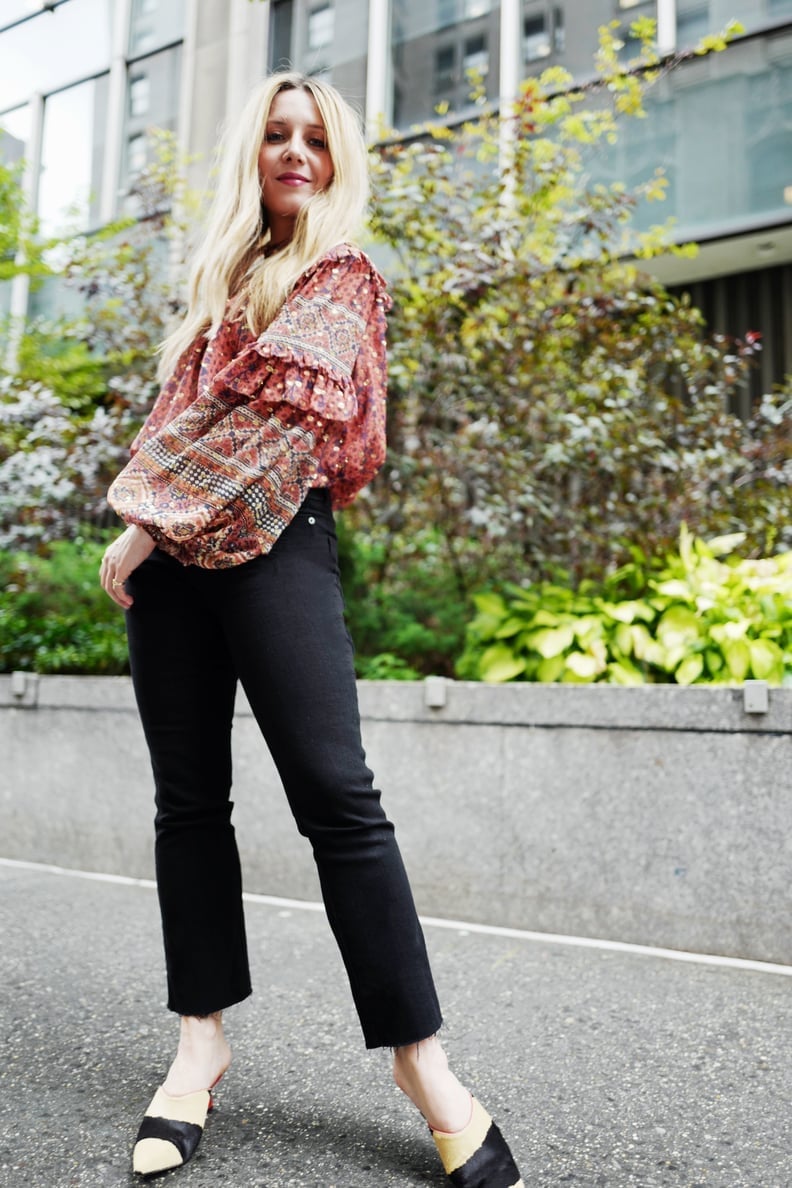 Sequined Blouse and Fitted Black Jeans — Simple Photoshoot Outfits