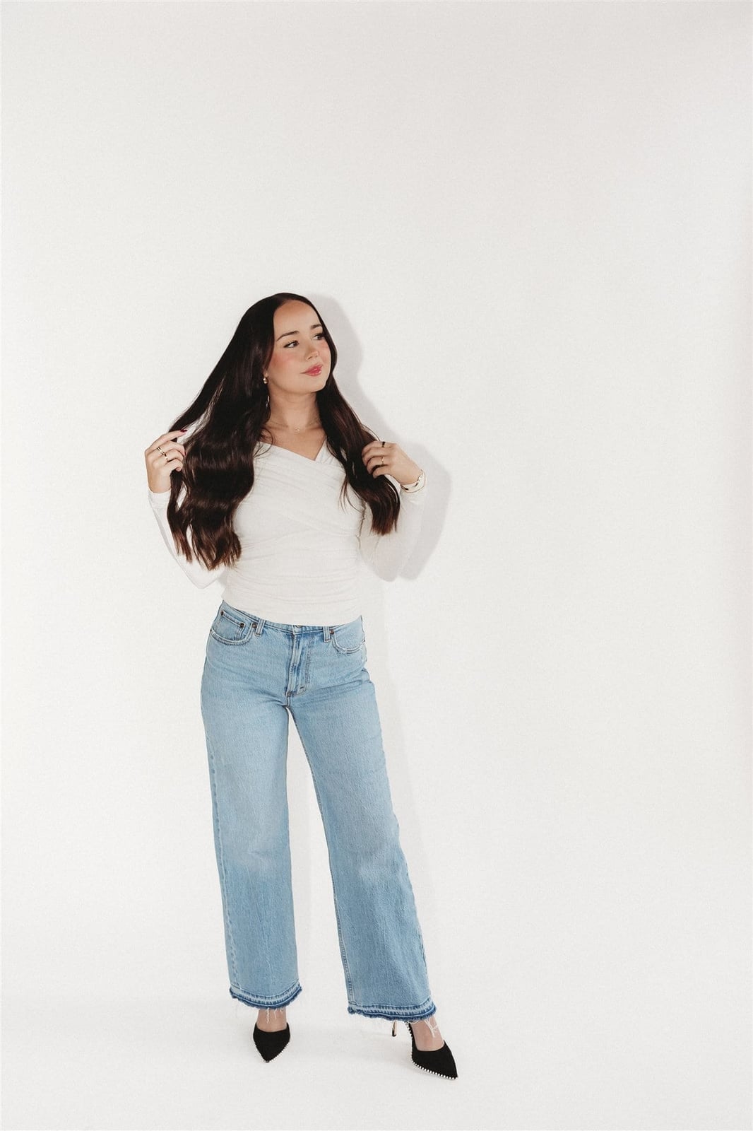 Wrap Top and Light Wash Wide Leg Jeans — Simple Photoshoot Outfits