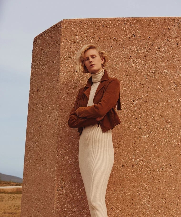 Ribbed Knit Dress and Suede Jacket — Simple Photoshoot Outfits