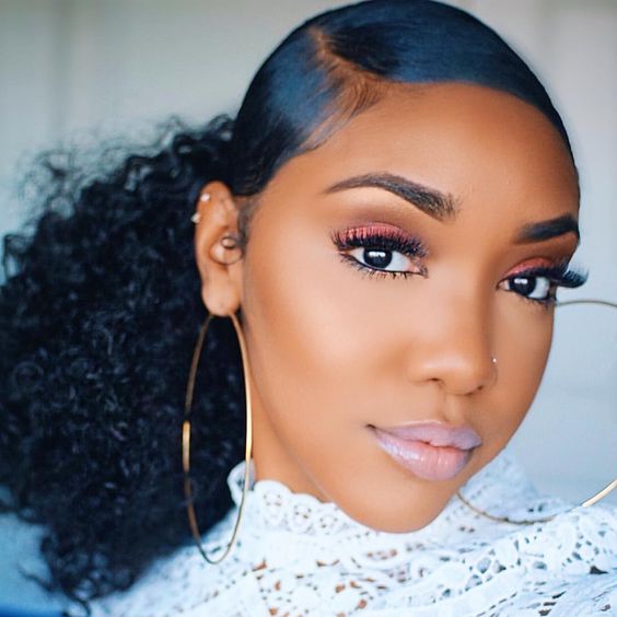 Thick Curly Ponytail With Side Swoop — Simple Ponytail with Swoop