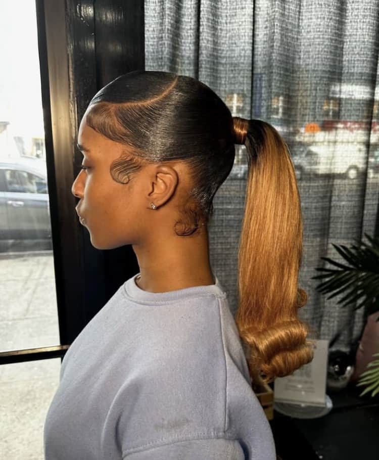 Sleek Ponytail With Blonde Ombre Swoop — Simple Ponytail with Swoop