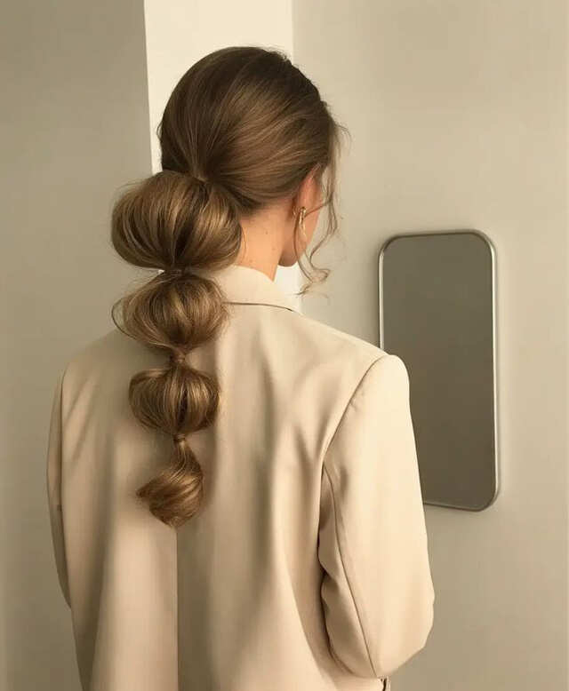 Ash Blonde Mid-Back Bubble Ponytail, Appearing Thick And Wavy — Simple Professional Hairstyles