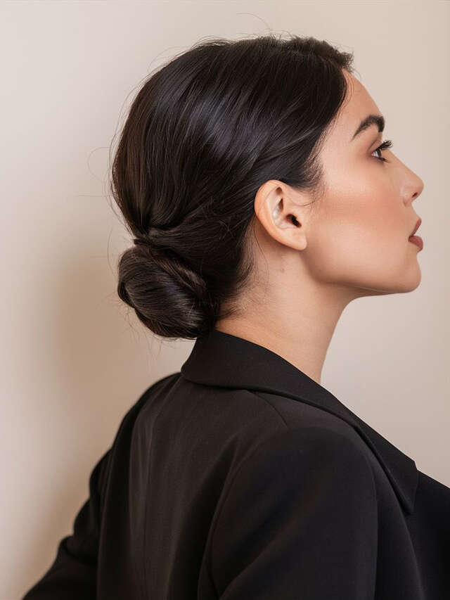 Sleek Mid-Back Dark Brown Low Bun — Simple Professional Hairstyles