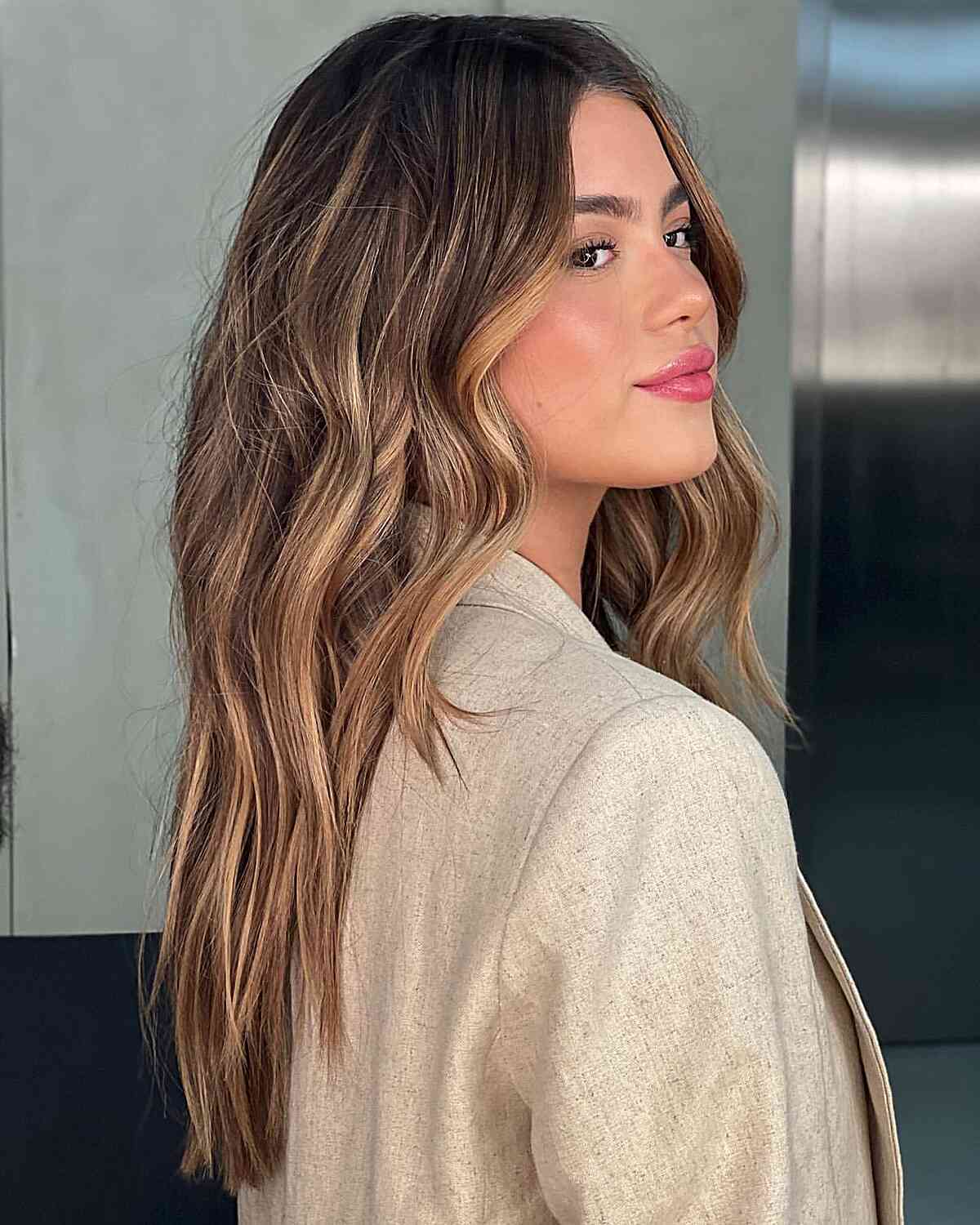 Dark Brown Mid-Back Loose Waves Balayage — Simple Professional Hairstyles