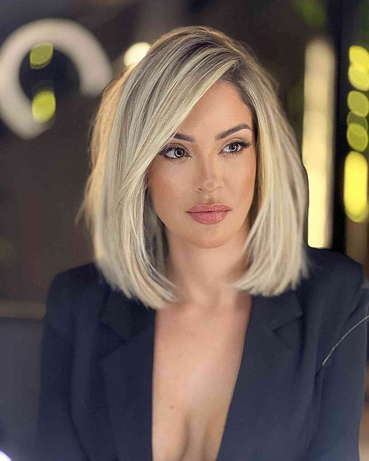 Ash Blonde Collarbone Bob With Side Fringe — Simple Professional Hairstyles