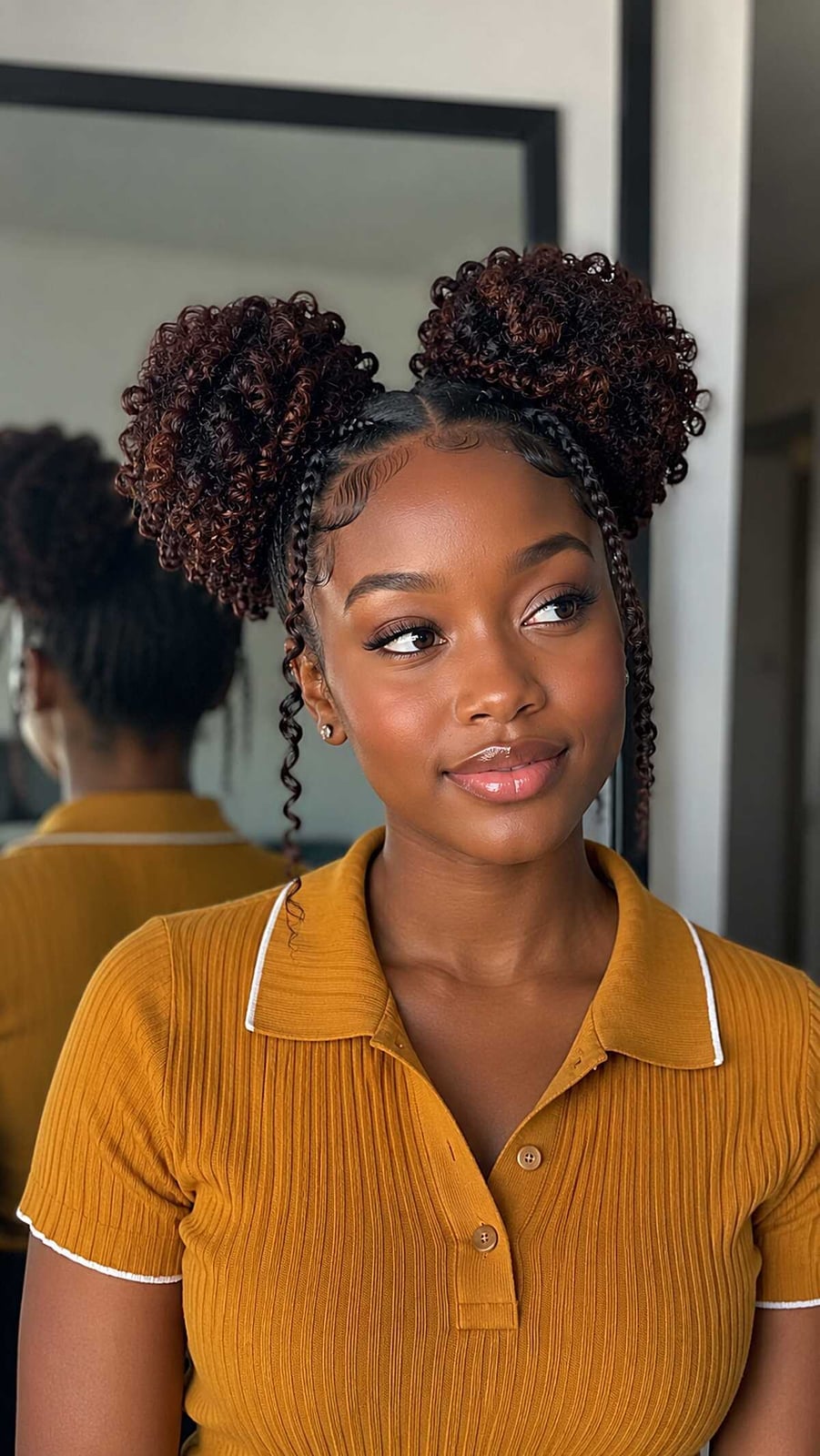 Double Puffs With Face-Framing Braids Double Puffs With Face-Framing Braids — Simple Puff Hairstyles