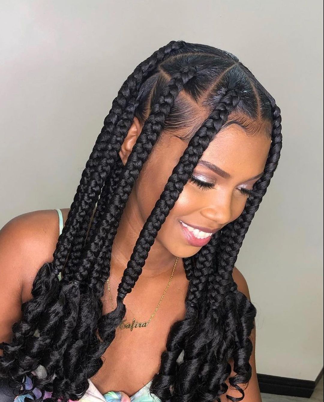 Thick Coily Box Braids With Loose Curly Ends Thick Coily Box Braids With Loose Curly Ends — Simple Quick Braids Hairstyle