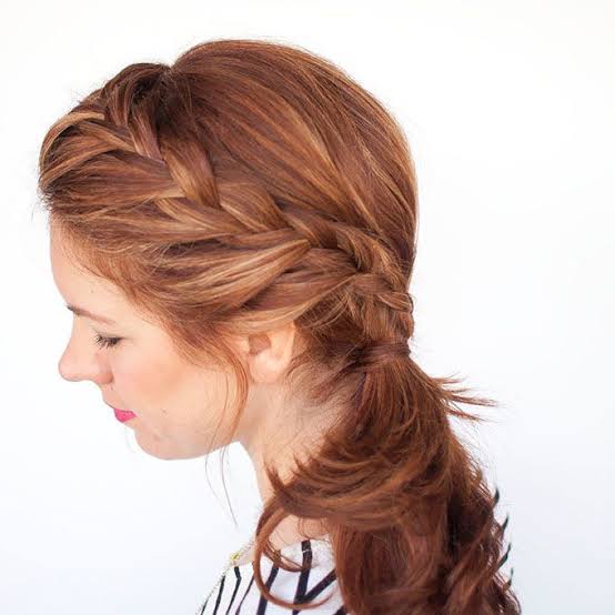 Reddish-Brown Side Braid Into Ponytail Reddish-Brown Side Braid Into Ponytail — Simple Quick Braids Hairstyle