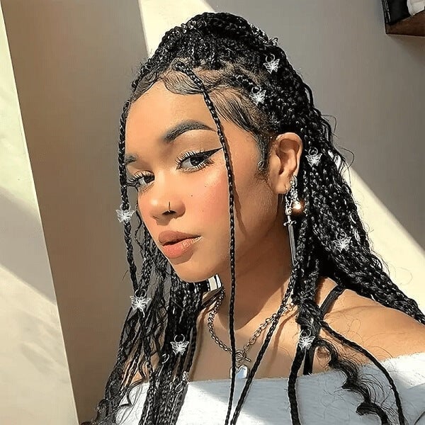 Box Braids With Decorative Beads and Charms Box Braids With Decorative Beads and Charms — Simple Quick Braids Hairstyle